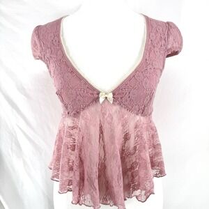 Pink Lace Babydoll Top Size Small Coquette Fairy Y2K Dainty Festival Feminine